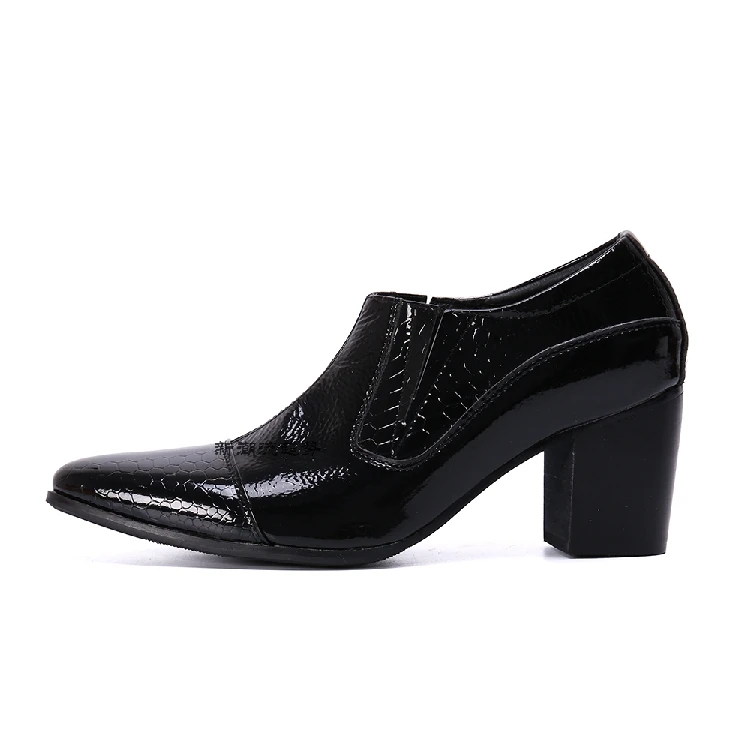 Zapatos De Hombre/черные лакированные туфли на высоком каблуке из змеиной кожи Мужские
