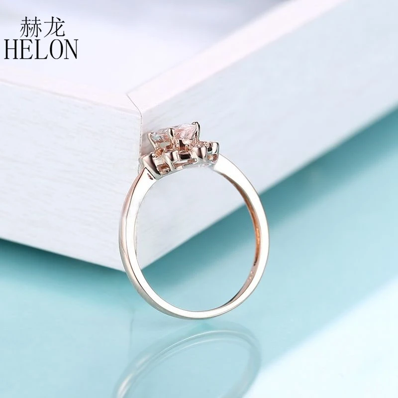 

HELON Solid 10K Rose Gold Oval 6x4mm Natural Morganite Diamond Ring Women Engagement Wedding Fine Jewelry Gemstone Diamonds Ring