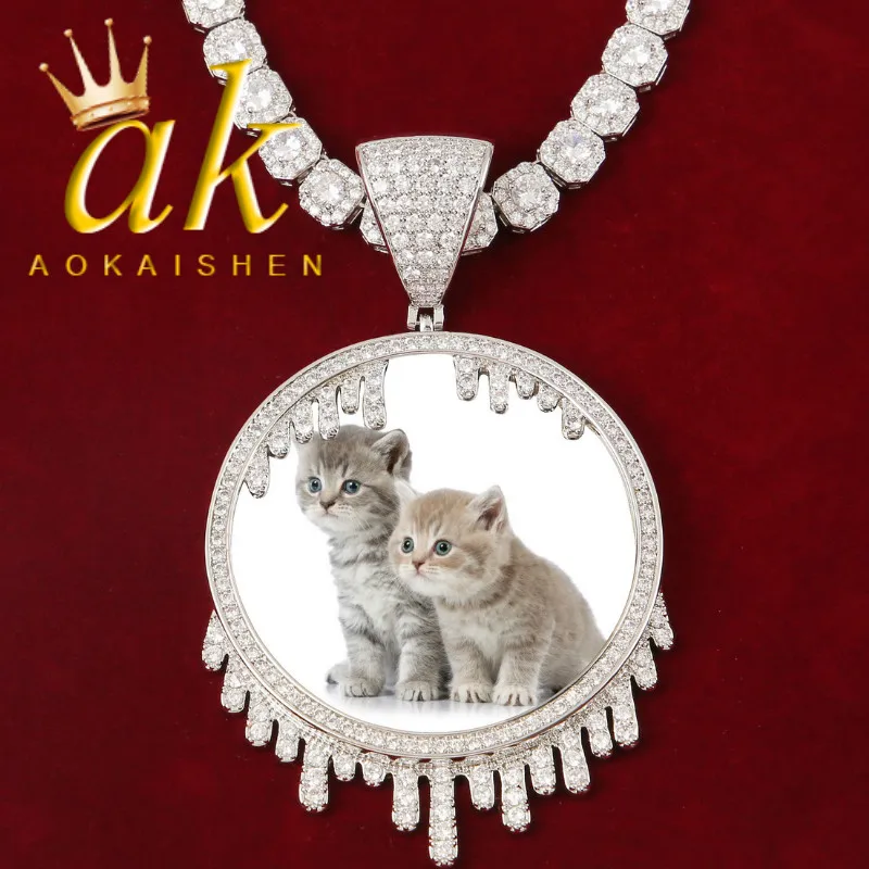 Aokaishen Custom Photo Projection Pendant Necklace for Men Personalized Medallions Picture Charms Hip Hop Jewelry Iced Out 2022