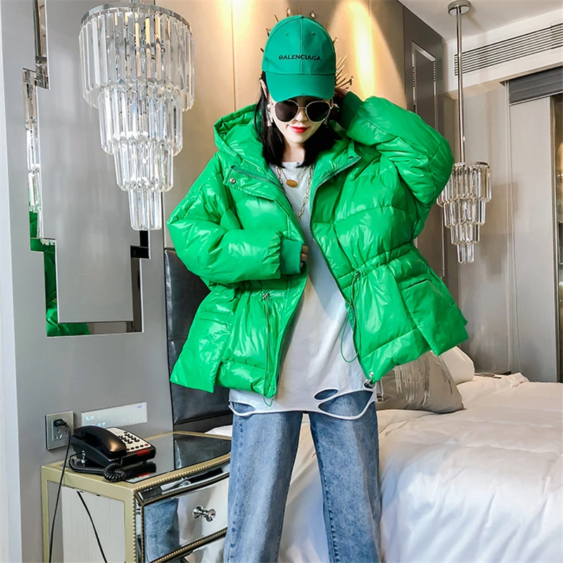 

FAKUNTN Winter New Glossy Short Jacket Women Hooded Korean Fashion Thick Warm Waterproof Coat Parkas Female Padded Clothes