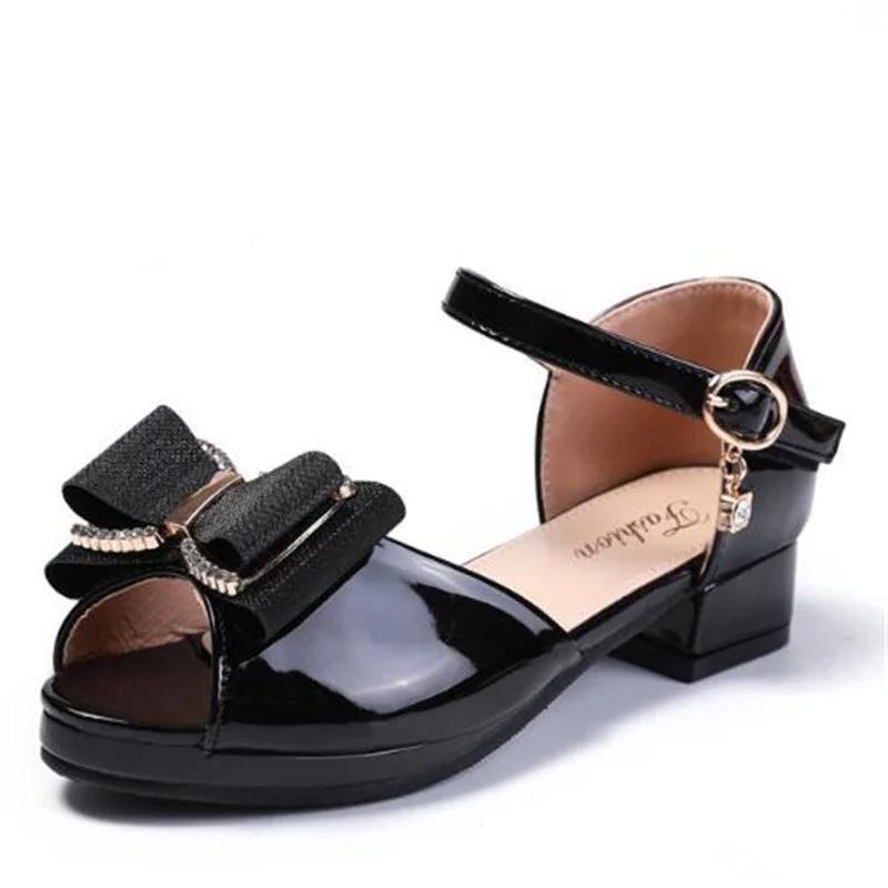 

New Children Patent Leather Dress Performance Princess Fashion Bow Fish mouth Sandals Girls Shoes Kids High Heels Baby 02