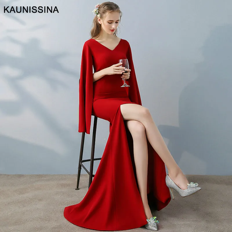 KAUNISSINA вечернее платье русалки осень-зима Платья для вечеринок бордовый