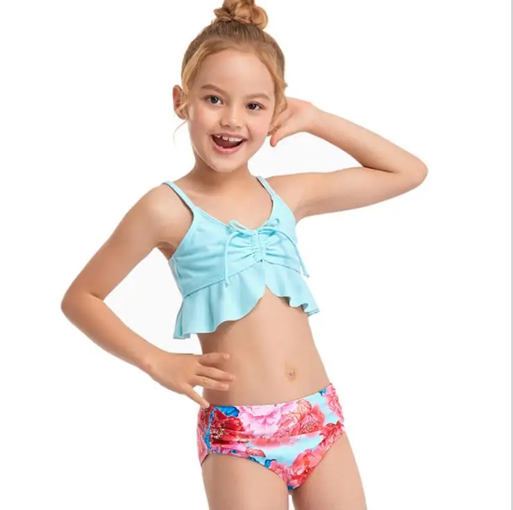 

Новое поступление 2021, детский летний купальный костюм из 2 предметов для девочек, топ без рукавов + низ, стильный купальный костюм для детей, ...