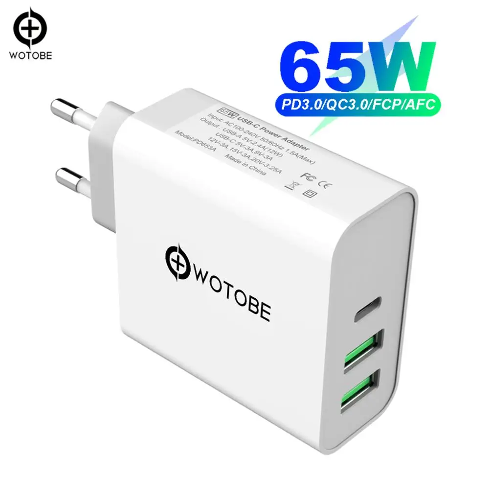 No cable 65W TYPE-C USB-C Power Adapter USB PD65W/60W/45W QC3.0 Charger 2M USB-C cable For USB-C Laptops MacBook Pro/Air iPad Pro iPhone - Тип штекера: No cable