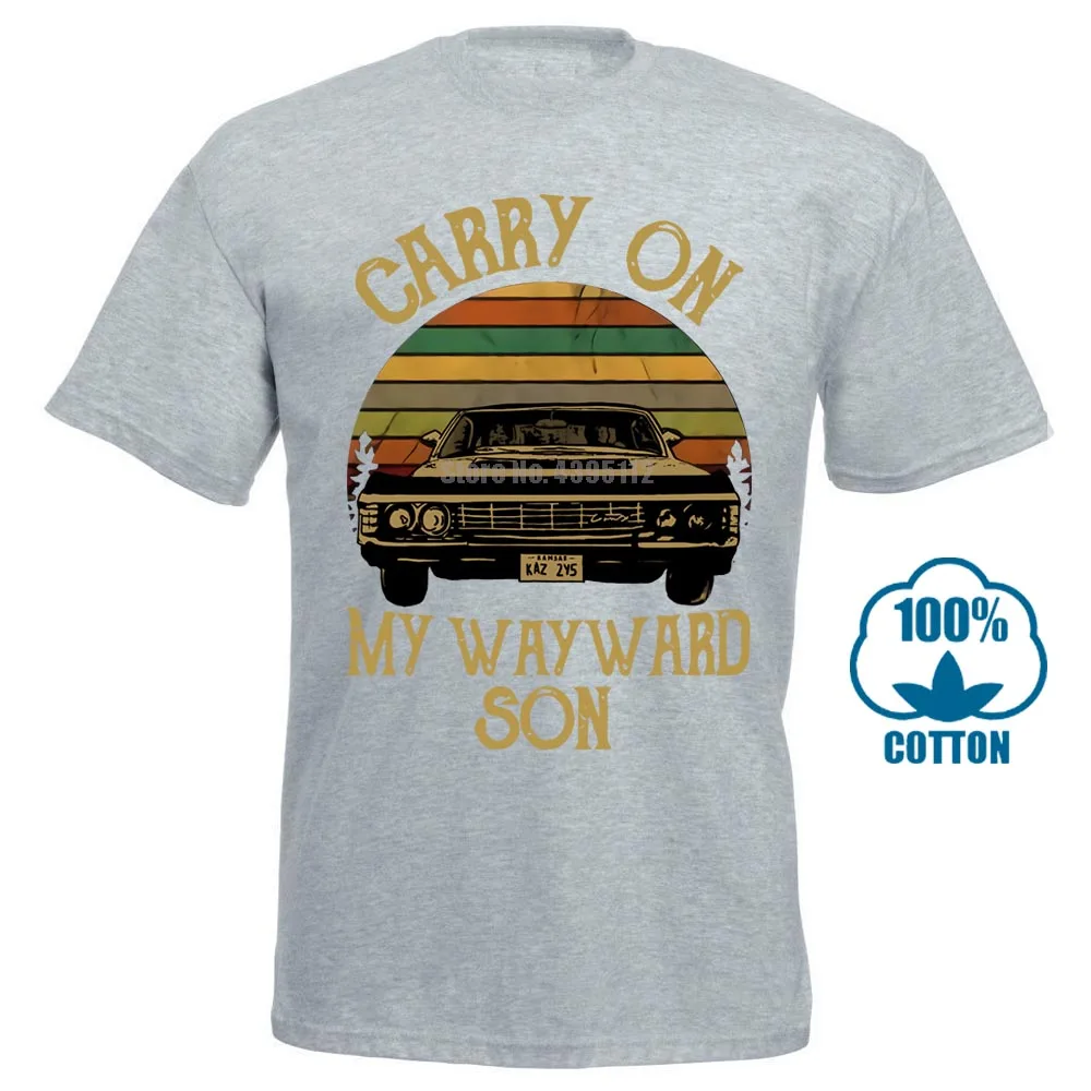 Серый Сверхъестественное Винтажная Футболка Carry On My wayard Son Dark Heather для мужчин Сделано в США - Цвет: Серый
