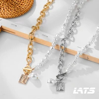 lats punk baroque irregular pearl necklace for women asymmetric lock chain choker portrait pendant necklaces 2021 trend jewelry
