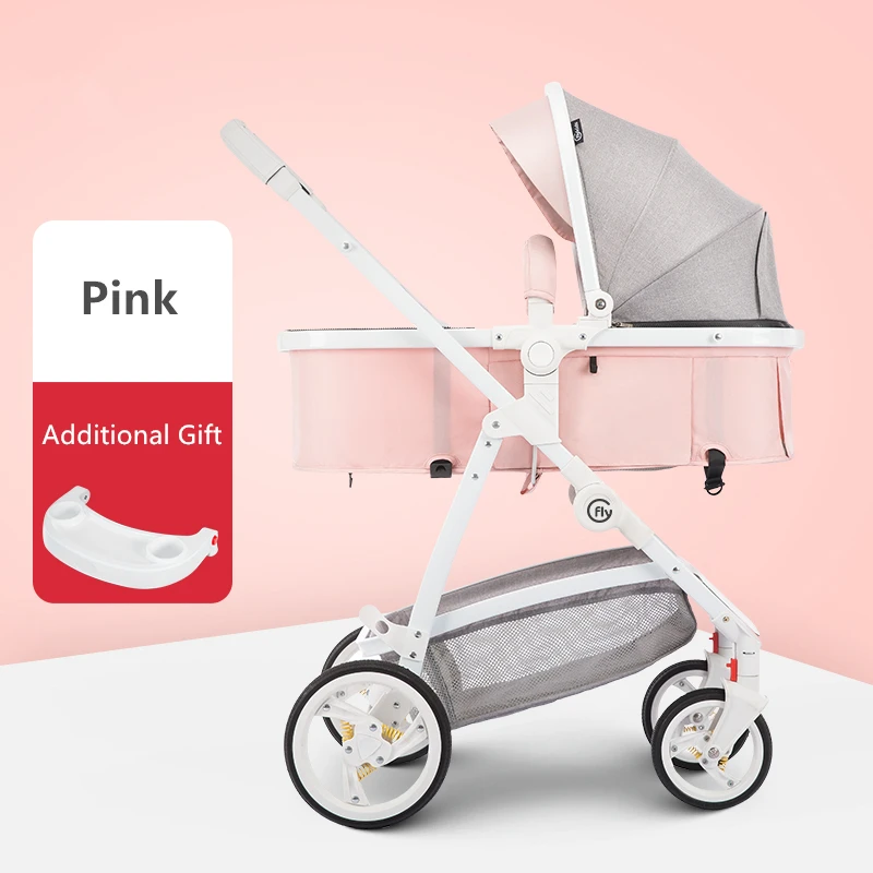 Pink Высокая Ландшафтная детская коляска амортизирующая коляска с подвеской реверсивная переносная детская коляска для путешествий для новорожденных - Цвет: Pink