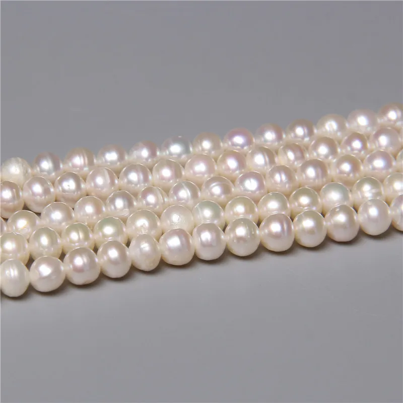 6-7mm Wholesale Real Round White 100% Natural Freshwater Loose Pearl Beads For Jewelry Making DIY Women Bracelet Necklace 14''