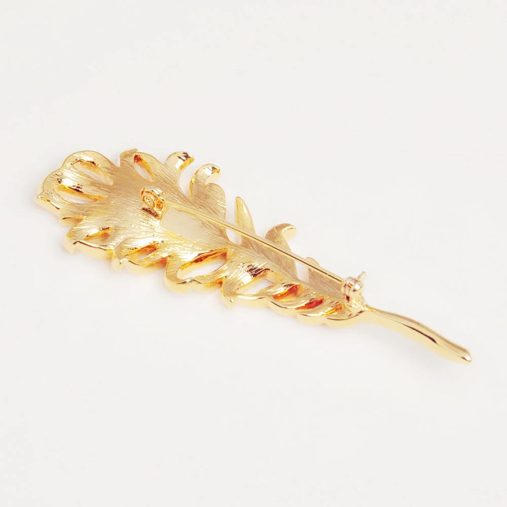 

Jin&Ju Gold Color Plated Crystal Classic Feather Brooches for Women Brooch Pin Fashion Clothing Accessories Jewelry
