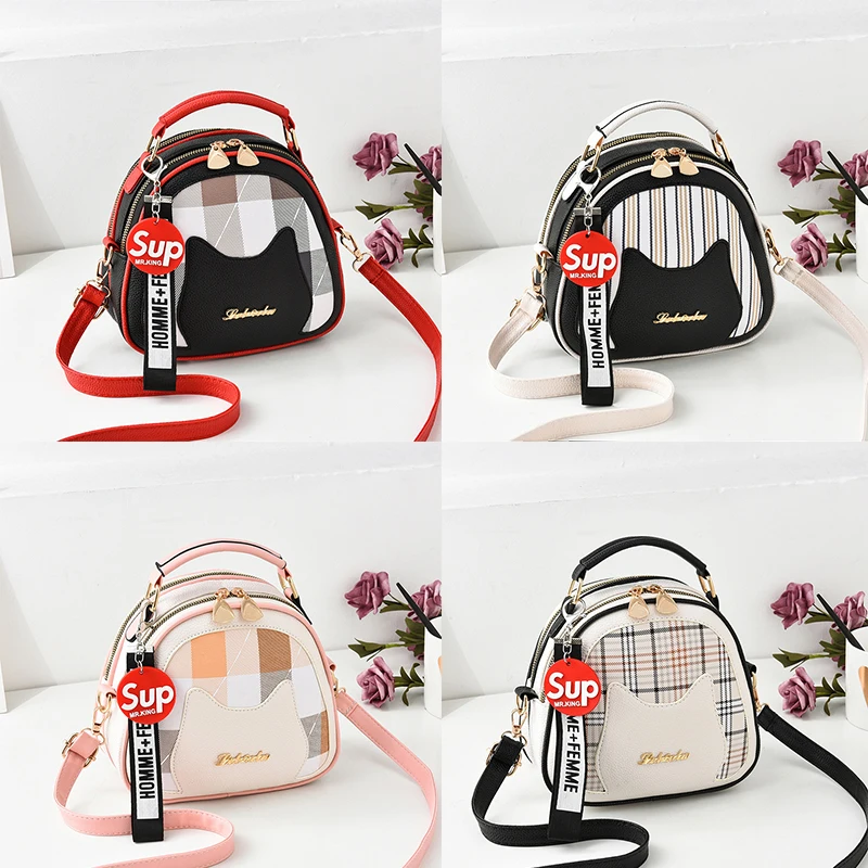 

PU Leather Purses and Handbags for Women 2021 Designer Luxury Fashion Girl Female Shopper Contrast Stripe Small Round Bag Wallet