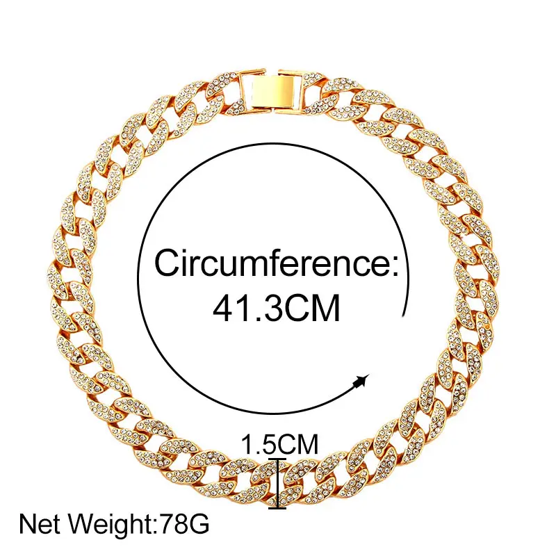 

Caraquet Punk Hip Hop Cuban Link Chain Choker Necklace Iced Out Rapper Crystal Necklace Fashion Bling Rhinestone Jewelry Gift