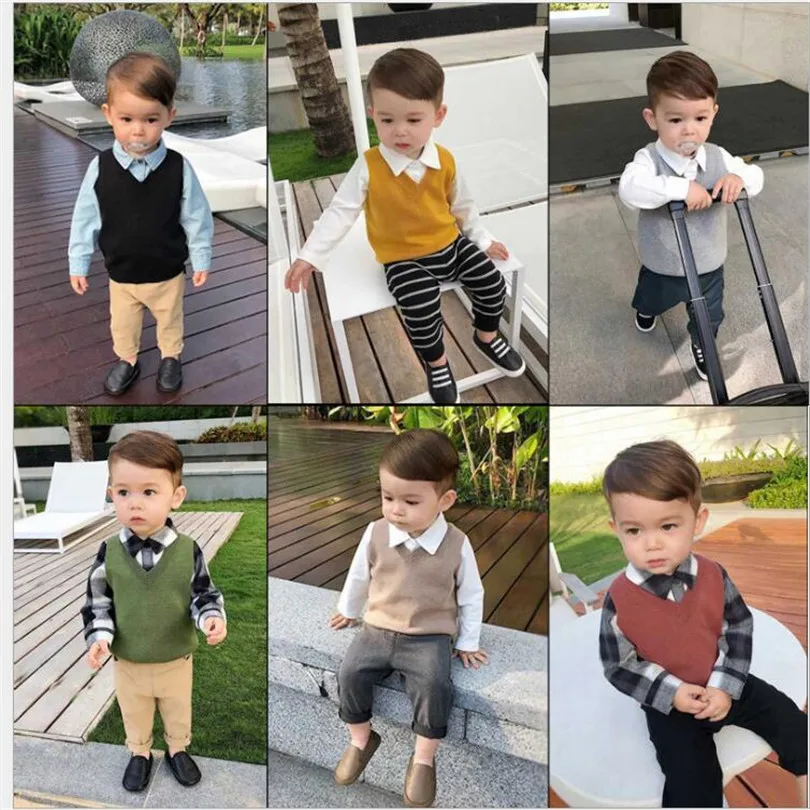 Детский свитер вязаный хлопковый жилет для мальчиков малышей От 1 до 5 лет |