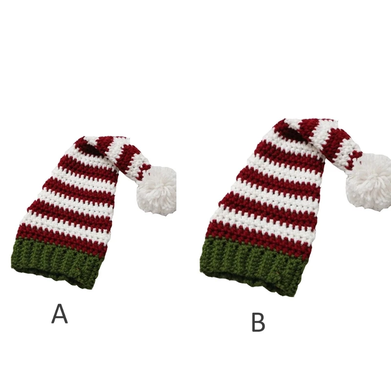 

Рождественская вязаная шапка M89E для родителей и детей с помпоном, полосатая шерстяная шапка с защитой ушей для уличной съемки