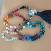 8mm chakra 108 beads tassel knotted necklace healing colorful pray wristband elegant spirituality fancy buddhism handmade bless