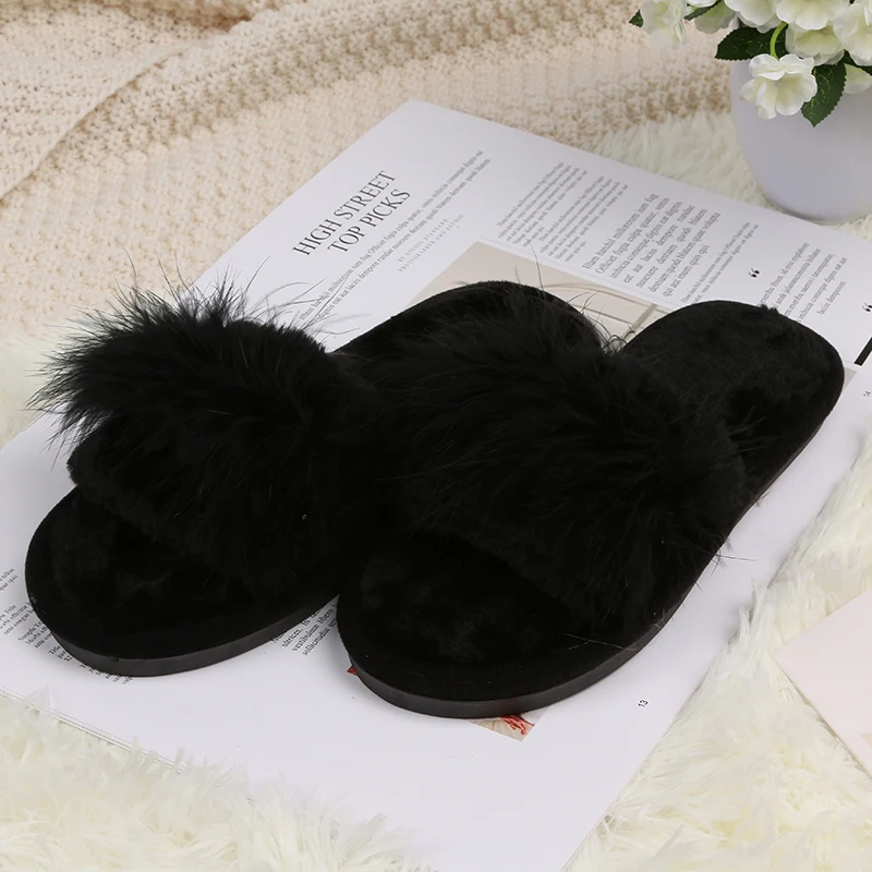 

Женские пушистые зимние тапочки MLJUFEE из искусственного меха, короткие плюшевые белые пушистые домашние тапочки из кроличьего меха для спал...