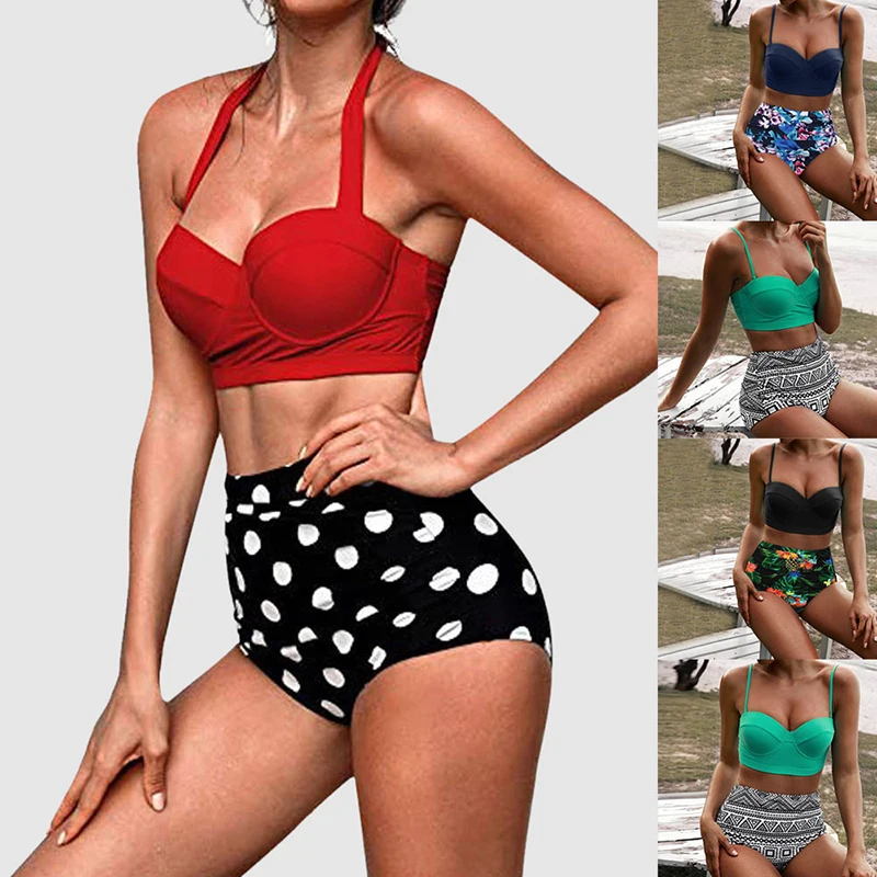 Lasperal Sunflower Swimsuit Female Sexy String Lace Up Bikini High Cut Swimwear Women Summer Bathing Halter Set Swim Suit | Женская