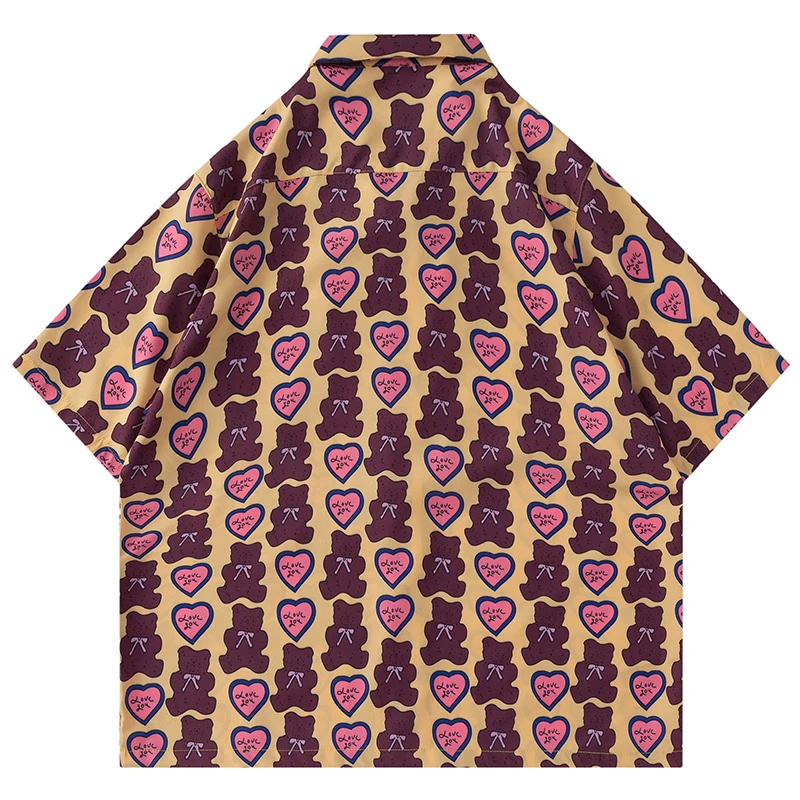 2021 Гавайские рубашки с милым принтом сердечек медведя Мужская Летняя