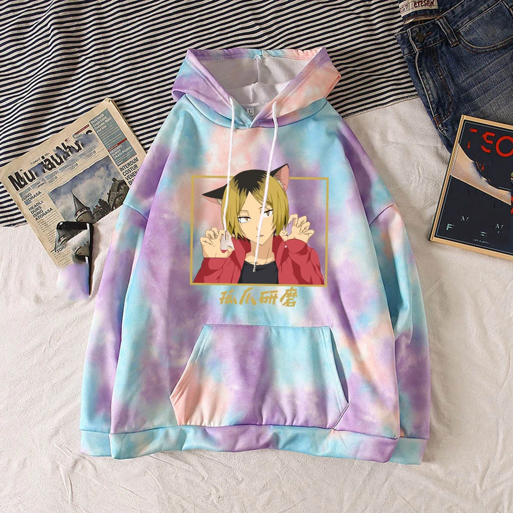 

Kawaii Women Hoodies Funny Anime Haikyuu Cartoon Pullover Harajuku Hip Hop Streetwear Causal Sweatshirt Tie-dye Tops