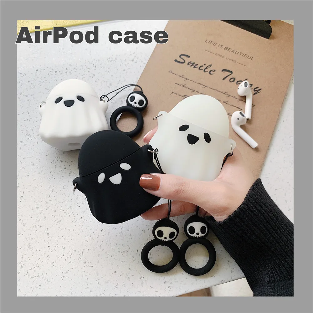 Черный белый цвет призрак силиконовый чехол для Airpods Apple палец ремешок