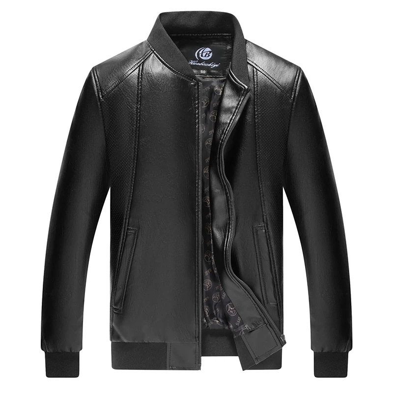 Men's Stand Collar Jacket Motorcycle Autumn Winter PU Leather Coat Streetwear Male Classic Black Bomber Suits Windbreaker 5XL | Мужская