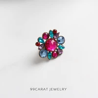 autumn and winter new accessories brand retro colorful flower statement ring stainless woman rings 4567891011size gift
