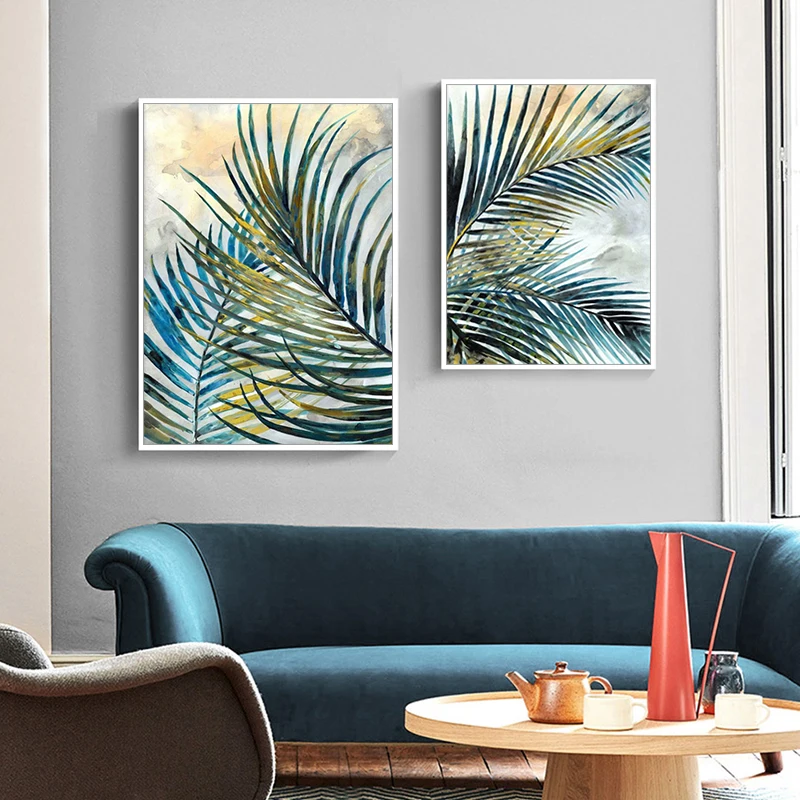 

Plants Golden Green Leaves Nordic Style Canvas Painting Wall Art Print Abstract Poster Picture Modern Living Room Bedroom Decor