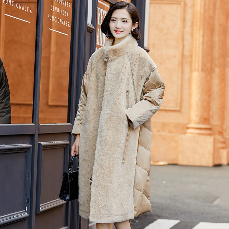 Женское зимнее пальто с натуральным мехом 100% шерсть пуховик на утином пуху