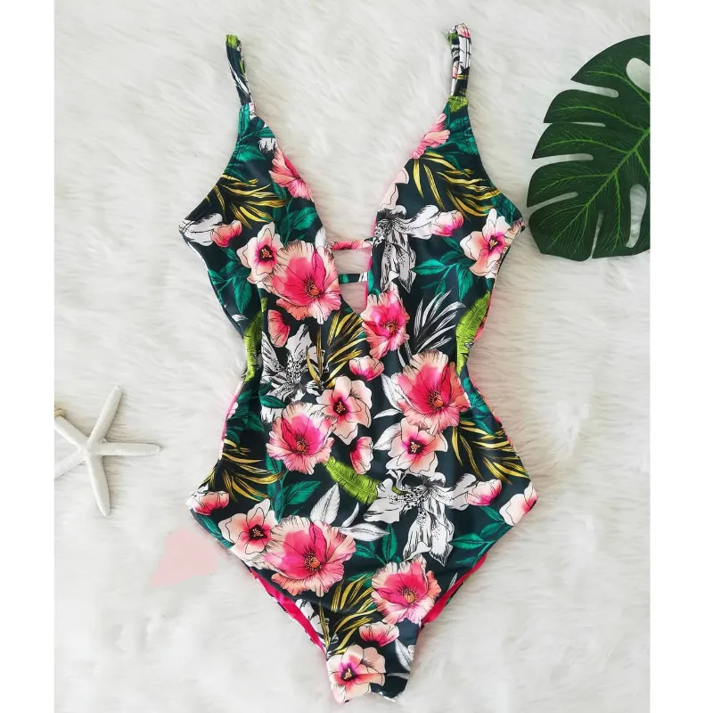 2020 женский купальник сдельный сексуальный пуш ап цветочный принт пляжная одежда|