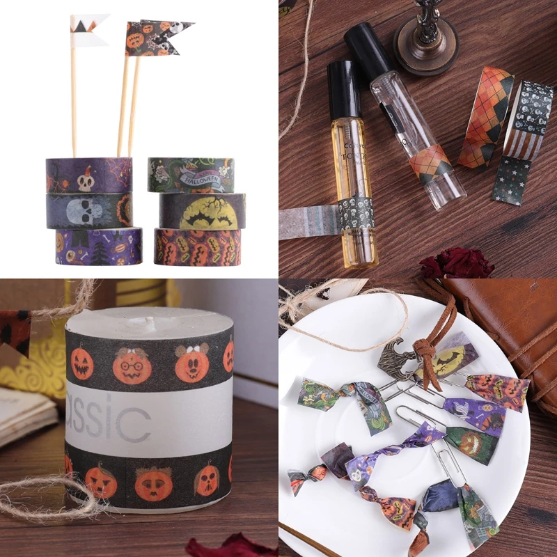 24 Rolls Halloween Washi Tapes Pumpkin Bat Skull Patterns for Adults Kids DIY Art Craft Gift Wrapping 85DA | Дом и сад