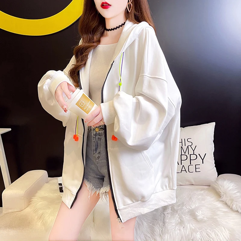 

Hoodie Women Long And Loose 2021 Autumn New Cotton All-match Zip Up Sweetshirts Oversized Harajuku Korean hoodie