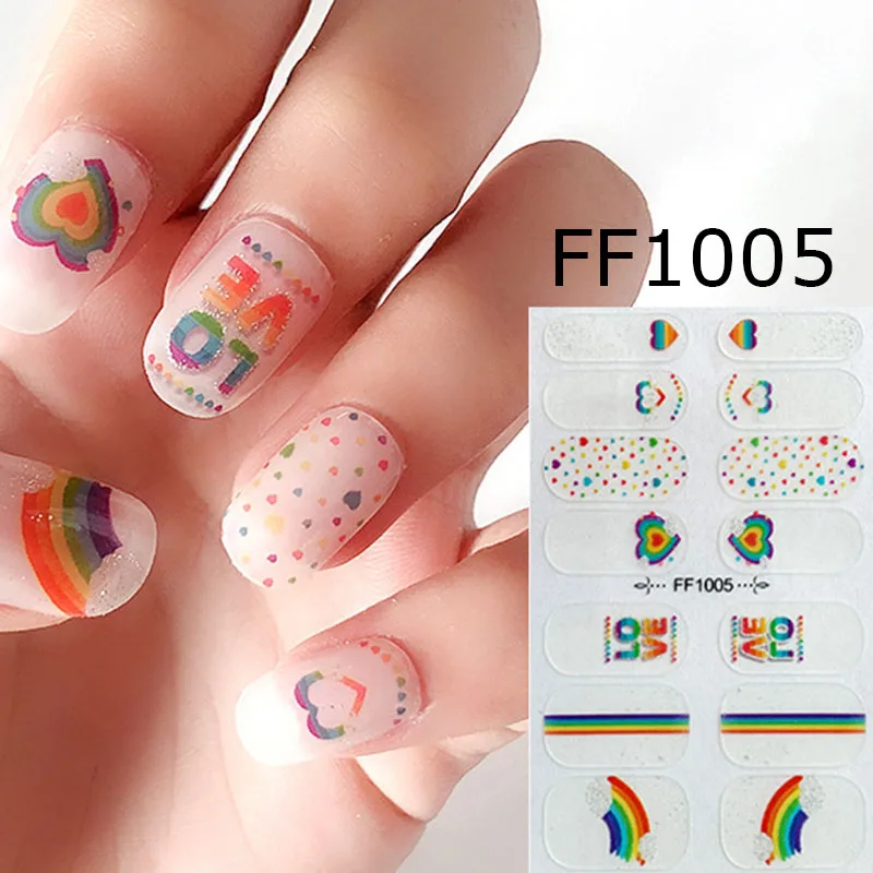 

LADY KINDOM Jelly Color Glitter Powder Nail Polish Film Rainbow Pattern Full Cover Nail Wraps Waterproof Long Lasting Nail Patch
