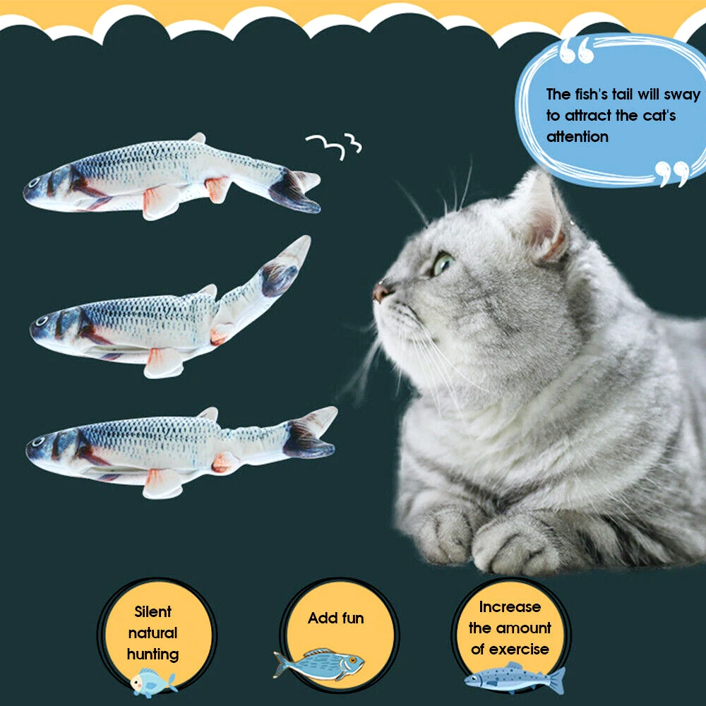 

Electric Flopping Fish 12" Moving Cat Kicker Fish Toy Realistic Flopping Fish Wiggle Fish Catnip Toys Motion Kitten Toy