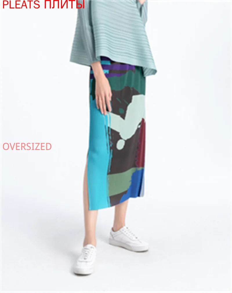 New Miyake Pleated Summer Large Size High Waist Skirt Female Mid-length Thin Section Split Pleated Skirt PLEATS