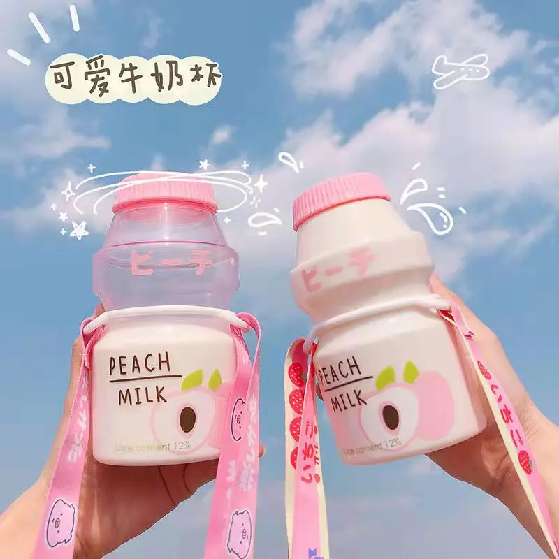 

480ml Plastic Water Bottle Tour Drinking Bottle Yakult Shape Cute Kawaii Milk Carton Shaker Bottle for Kids/Girl/Adult Glass