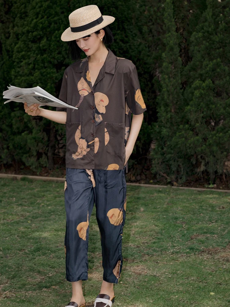 

LANMREM Short Sleeve Ghost Pattern Shirts For Women 2021 Summer New Lapel Loose Casual Shirt Female Outwear Top Clothes 2D7015