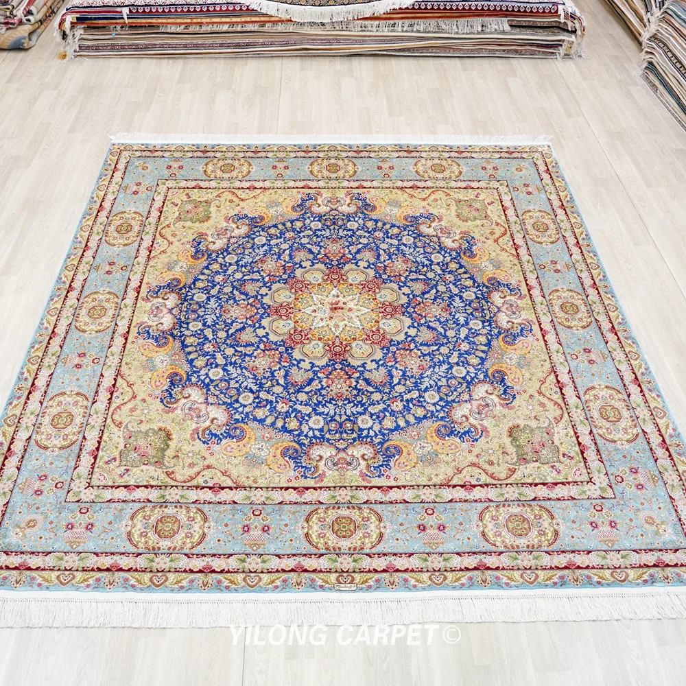 Yilong 9'x9' Qum Silk Carpet Exquisite Hand Knotted Oriental Square Rug (TJ188A) | Дом и сад