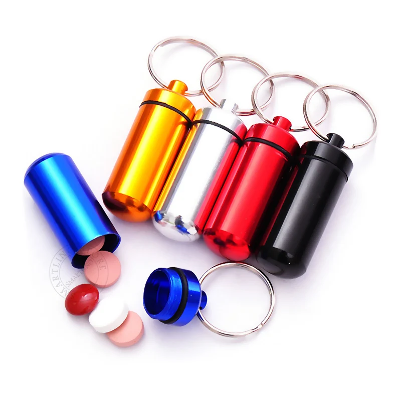 

Waterproof Aluminum Pill Box Keychain First Aid PillBox Metal Drug Bottle Outdoor Emergency Medicine Storage Container Keyring