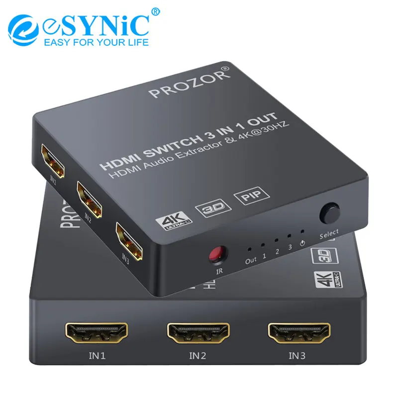 

eSYNiC HDMI Audio Extractor Converter with IR Remote Control 3 Port HDMI Switch Analog Optical Toslink SPDIF Output 4K 3D 1080P