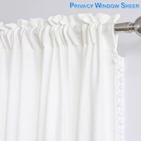 white pompom curtains privacy semi sheer window drapes for living room tassel rod pocket window screening tulle curtain panels