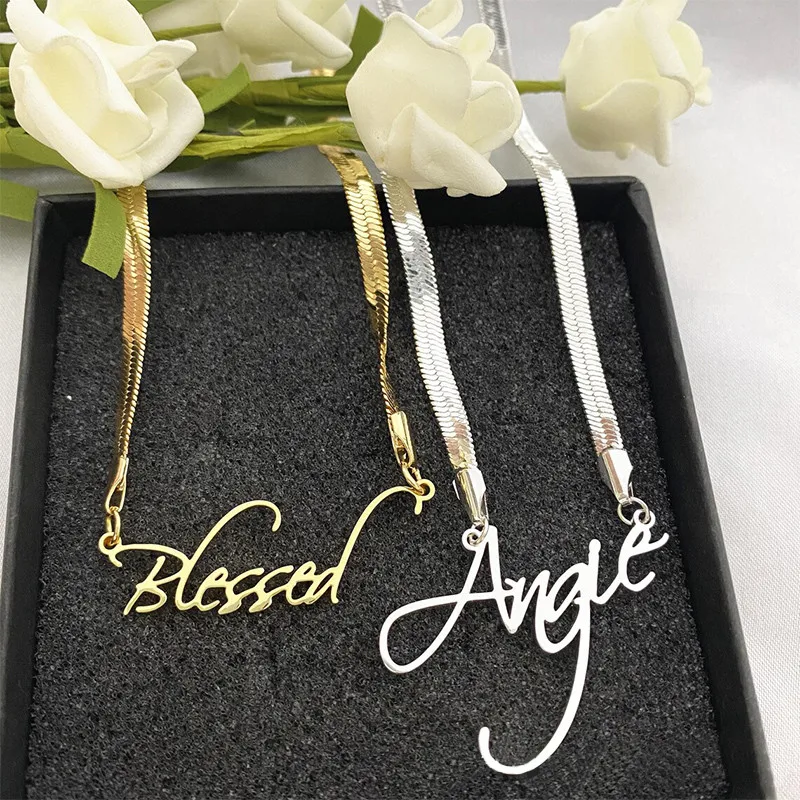 

Necklace for Women Customized Name Snake Chain Personality Nameplate Choker Stainless Steel Jewelry Mom Girl Pendant Custom Gift