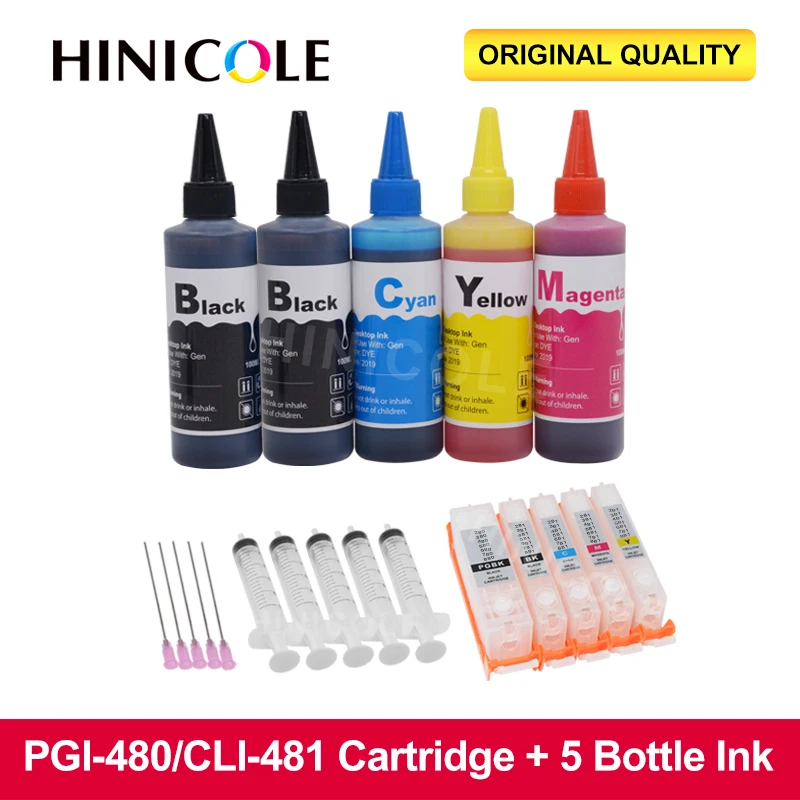 PGI-480 PGI480 refillable Ink Cartridge For canon TR7540 TR8540 TS6140 TS8140 TS9140 TS8340 TS8240 printer with 5X100ML ink