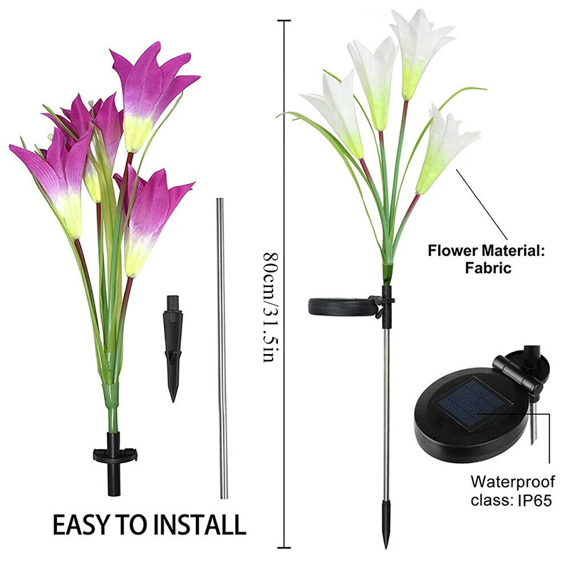 

2Pack Solar Garden Stake Flower Lights Outdoor Lily Flower Lights with 4 LED Lily Flowers for Patio Lawn Garden Yard Decoration