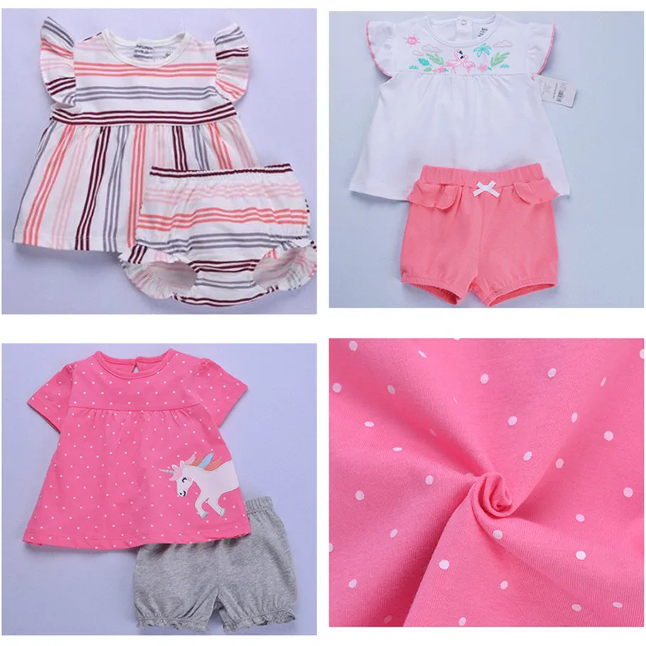 2021 г. Модные летние детские комплекты с короткими рукавами для маленьких девочек