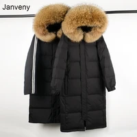 janveny large real raccoon fur collar 2021 women winter 90 duck down jacket female loose thick long feather coat plus size