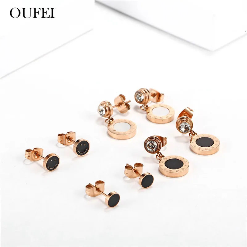 OUFEI розовое золото черная искусственная кожа для женщин нержавеющая сталь