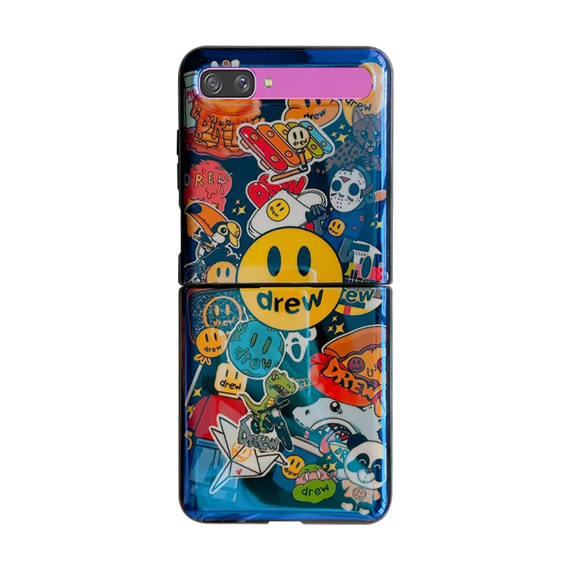 

Cute Cartoon Smiling Face Folding Phone Cases For Samsung Galaxy Z Flip 5G F7000 Etui F7070 Graffiti Blue Ray IMD Soft Cover