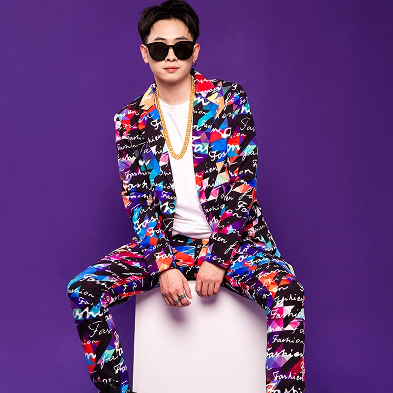 

M-6XL!Original customized large size suit personalized printing jacket trendy men's style nightclub bar hairdresser matching sui