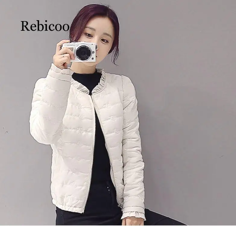 

2019 autumn and winter new Korean version of the solid color female cotton coat Slim down cotton women's embroidery jacket