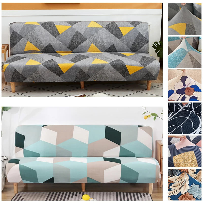 

160-190cm Sofa Bed Covers Polyester Armless Printed Foldding Elastic Couch Bench Slipcover for Home Three-seat Sofa Modern