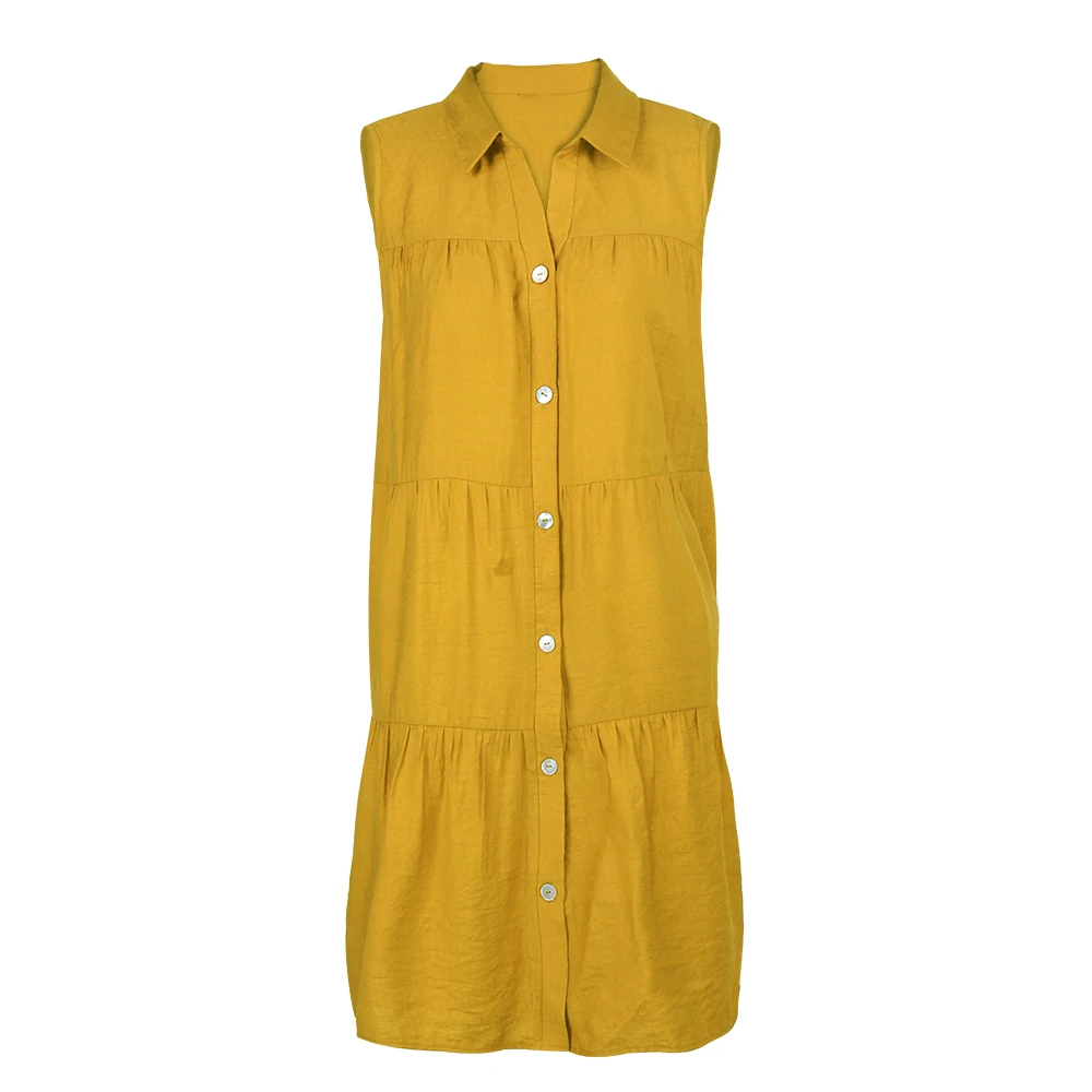 

Loose Baggy Sleeveless Mini Dress Solid V Neck Button Turn Down Collar Women Swing Vintage Fashion Casual Summer Red Short Dress